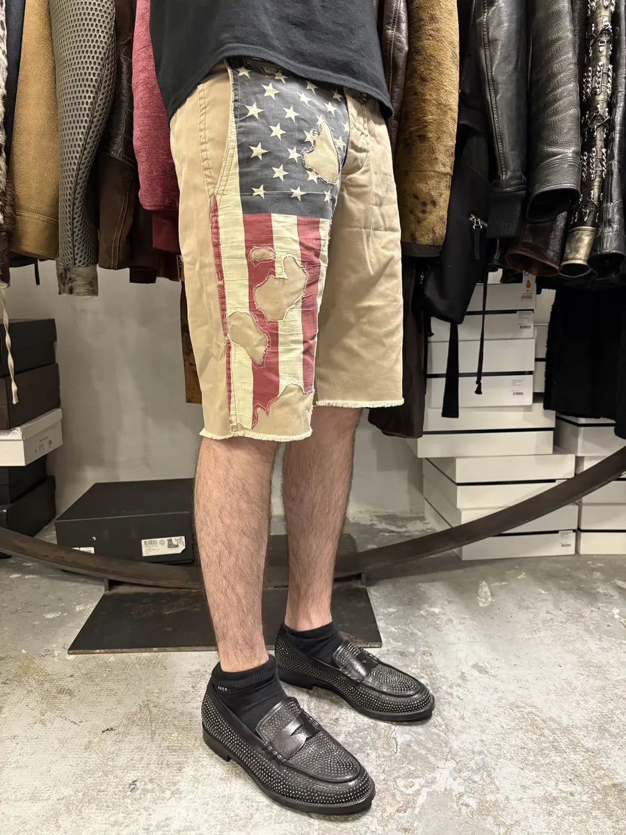 2000s Ralph Lauren USA Distressed Flag Beige Shorts CmqSfhW 2