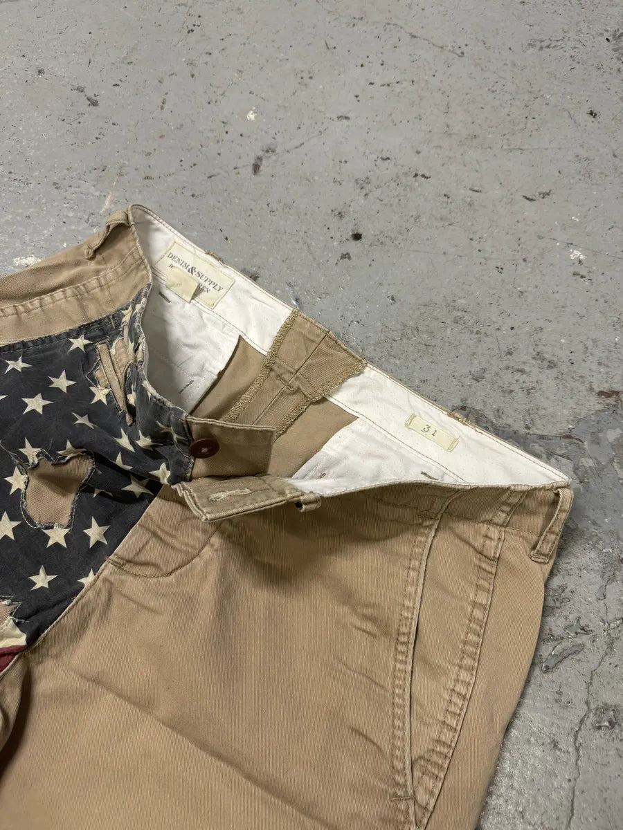 2000s Ralph Lauren USA Distressed Flag Beige Shorts CmqSfhW 6