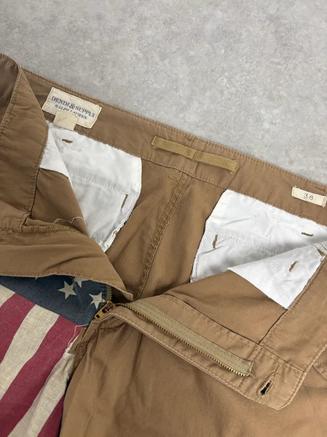 2000s Ralph Lauren USA Distressed Flag Beige Shorts jCFsUFT 5