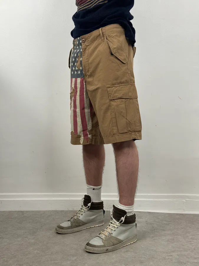 2000s Ralph Lauren USA Distressed Flag Beige Shorts jCFsUFT 1