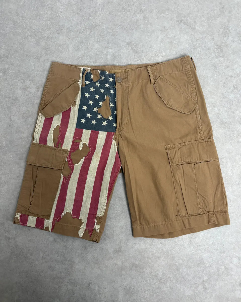 2000s Ralph Lauren USA Distressed Flag Beige Shorts jCFsUFT 3
