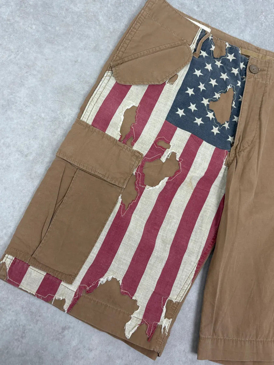 2000s Ralph Lauren USA Distressed Flag Beige Shorts jCFsUFT 7