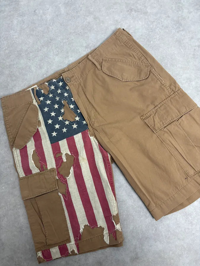 2000s Ralph Lauren USA Distressed Flag Beige Shorts jCFsUFT 6