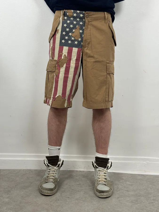 2000s Ralph Lauren USA Distressed Flag Beige Shorts jCFsUFT 0