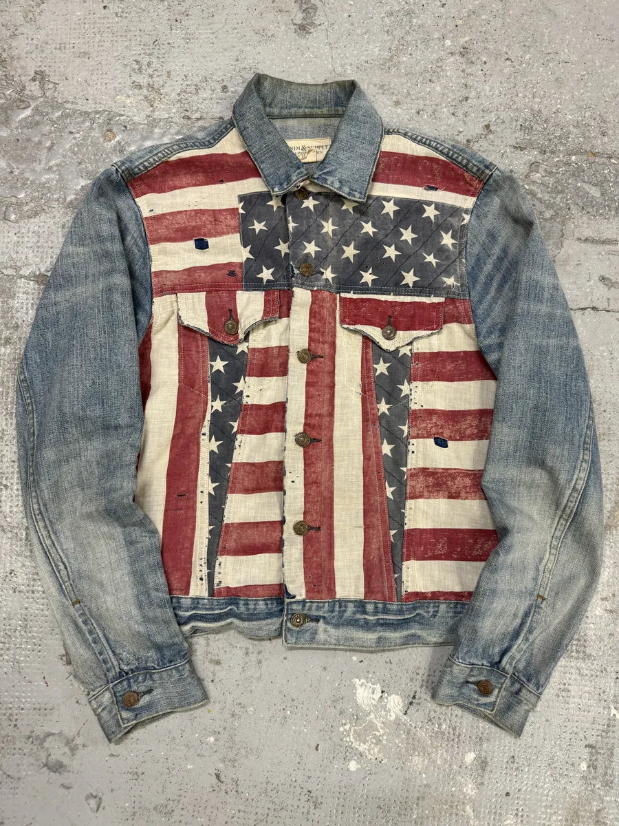 2000s Ralph Lauren USA Flag Blue Denim Jacket QIqSUIZ 0