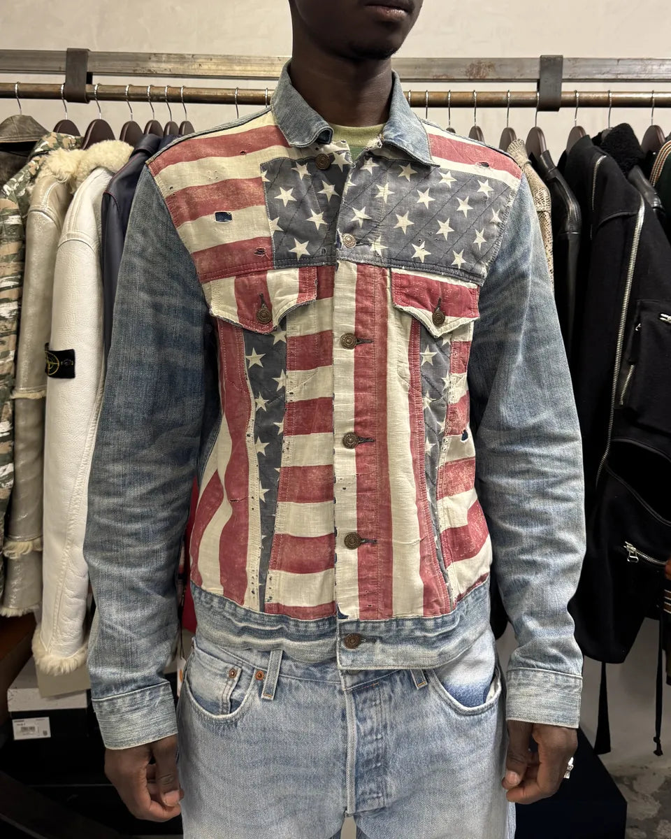 2000s Ralph Lauren USA Flag Blue Denim Jacket QIqSUIZ 1