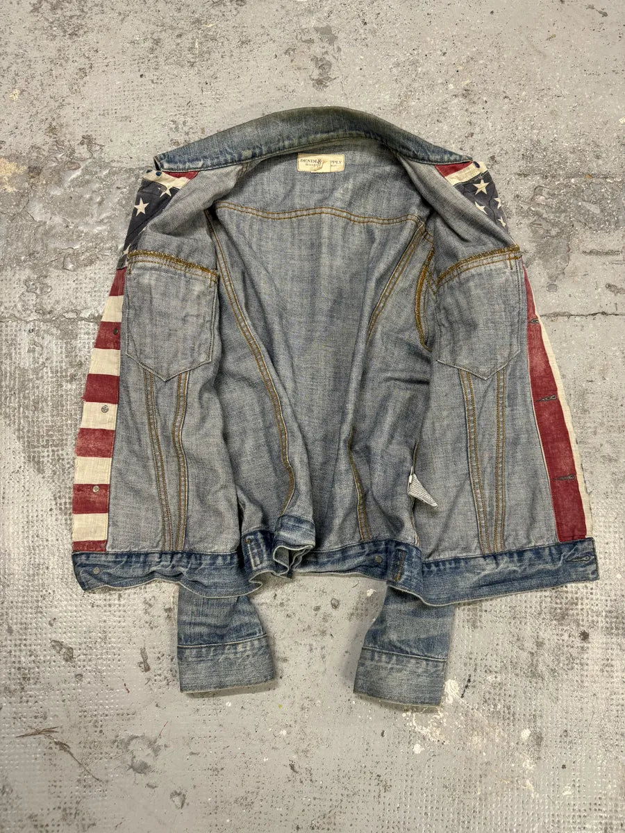2000s Ralph Lauren USA Flag Blue Denim Jacket QIqSUIZ 4