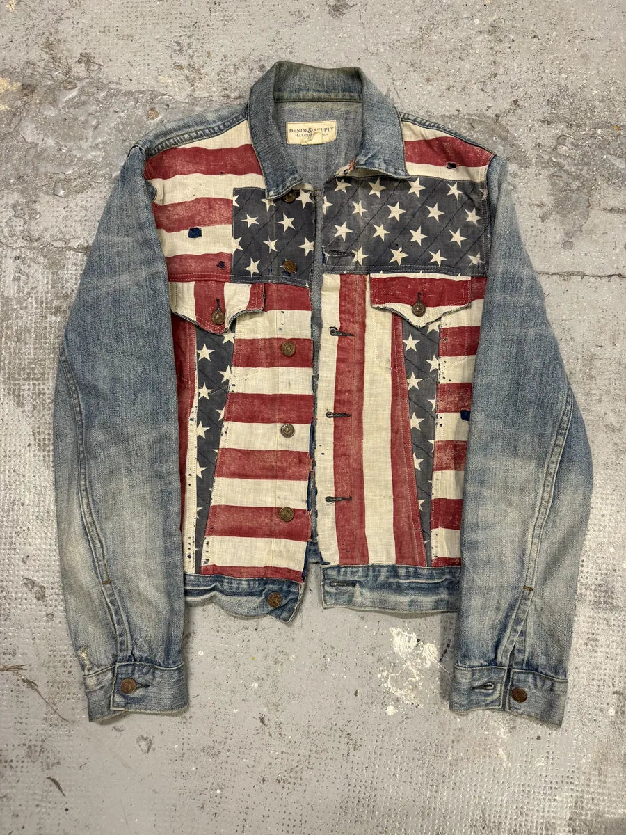 2000s Ralph Lauren USA Flag Blue Denim Jacket QIqSUIZ 5