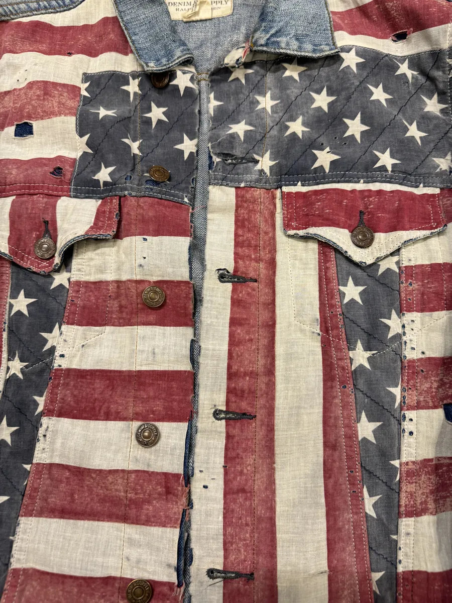 2000s Ralph Lauren USA Flag Blue Denim Jacket QIqSUIZ 6