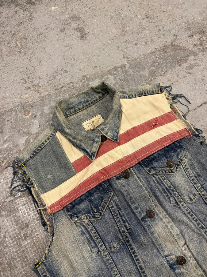 2000s Ralph Lauren USA Flag Blue Denim Vest Jacket vGXwITa 4