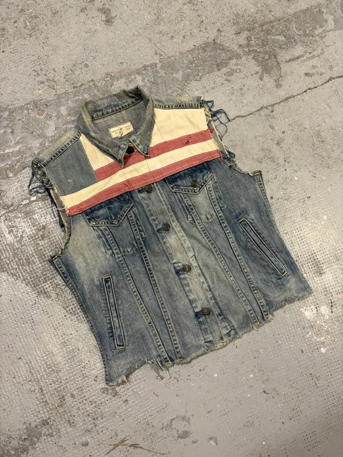 2000s Ralph Lauren USA Flag Blue Denim Vest Jacket vGXwITa 3
