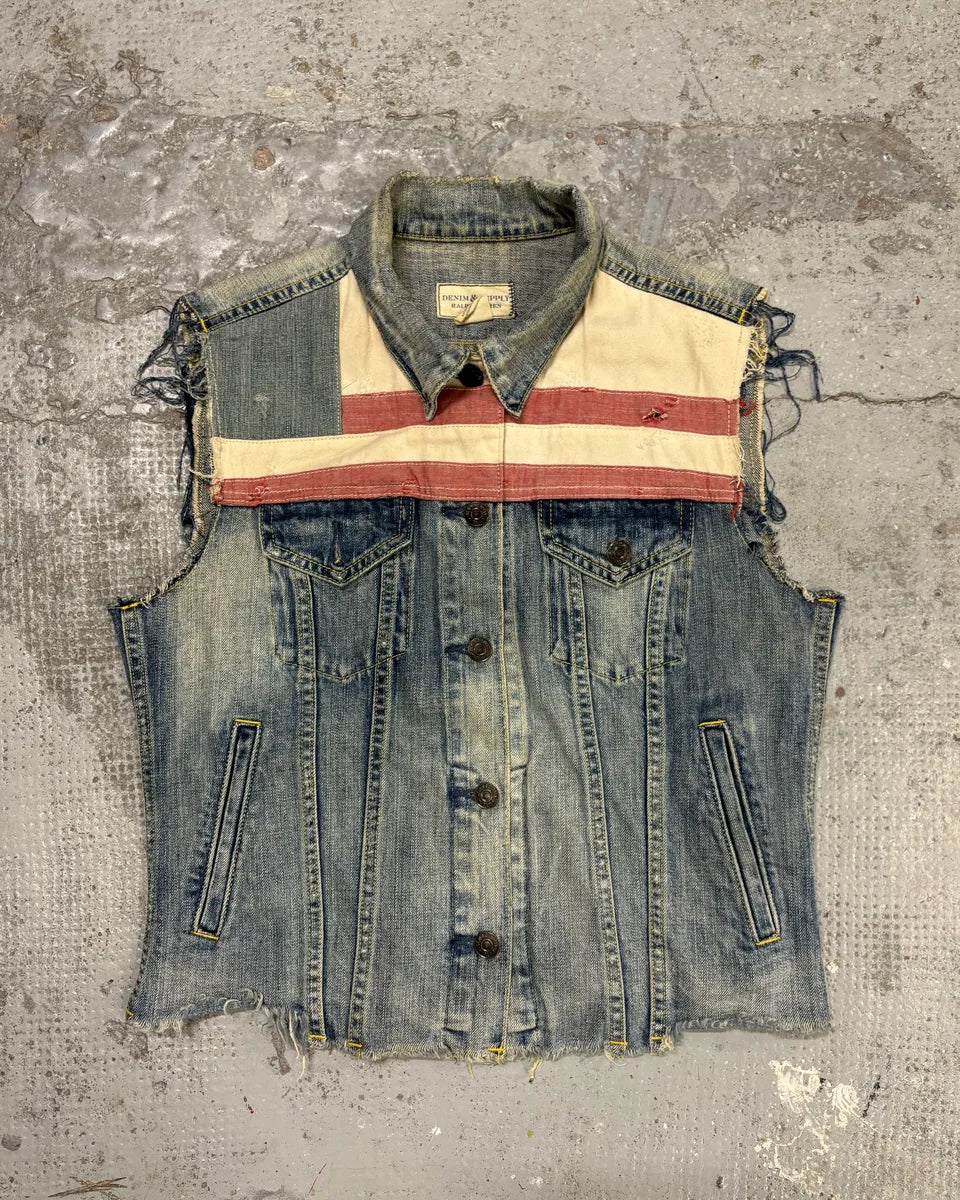 2000s Ralph Lauren USA Flag Blue Denim Vest Jacket vGXwITa 0