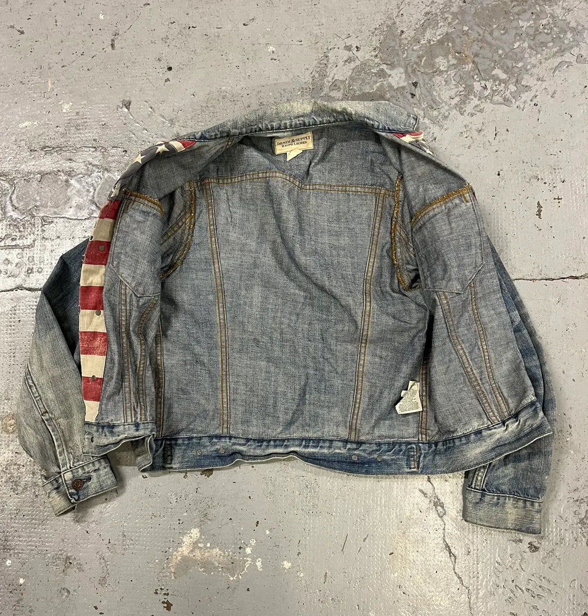 2000s Ralph Lauren USA Flag Blue Faded Denim Jacket HJOQrOw 7