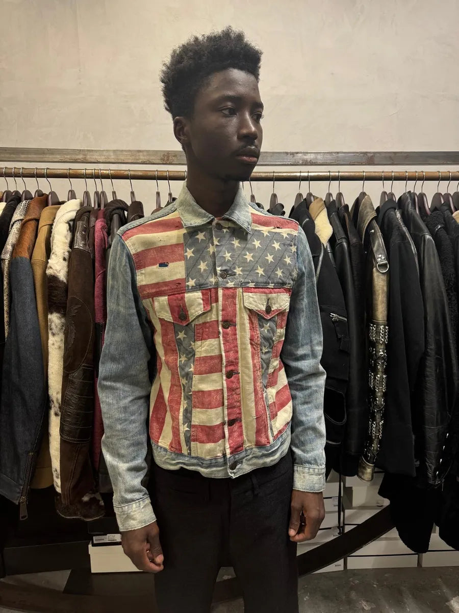 2000s Ralph Lauren USA Flag Blue Faded Denim Jacket HJOQrOw 1