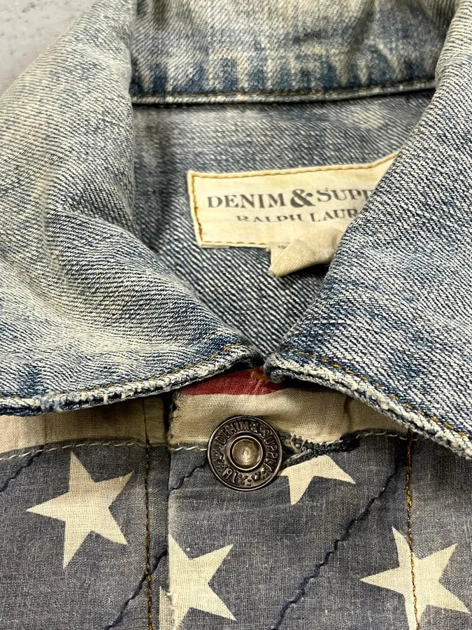 2000s Ralph Lauren USA Flag Blue Faded Denim Jacket HJOQrOw 6