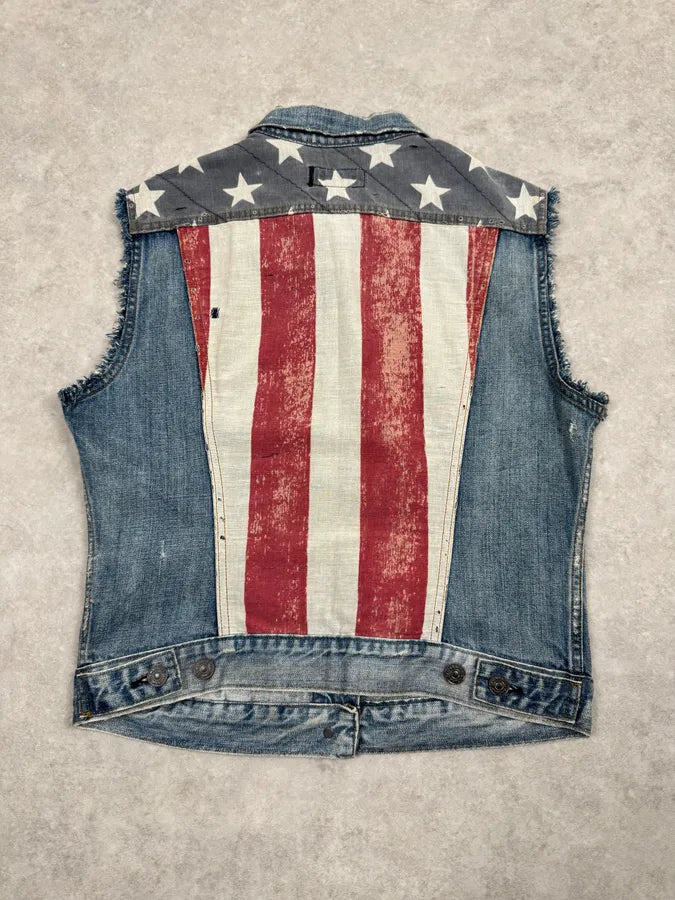 2000s Ralph Lauren USA Flag Denim Vest Jacket VVWFOTv 0