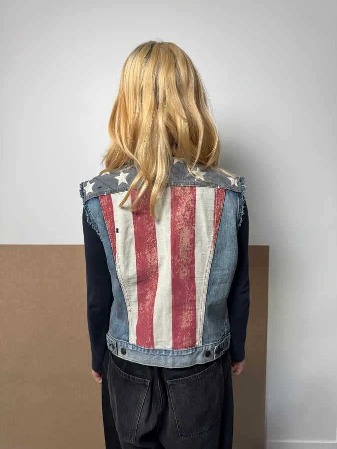 2000s Ralph Lauren USA Flag Denim Vest Jacket VVWFOTv 3