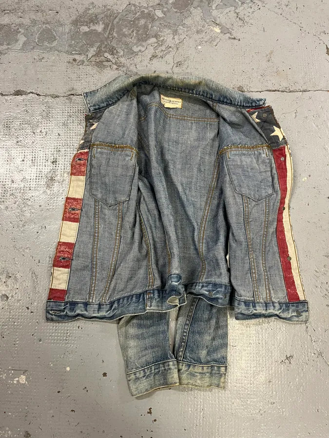 2000s Ralph Lauren USA Flag Distressed Denim Cropped Jacket upuvLFW 6