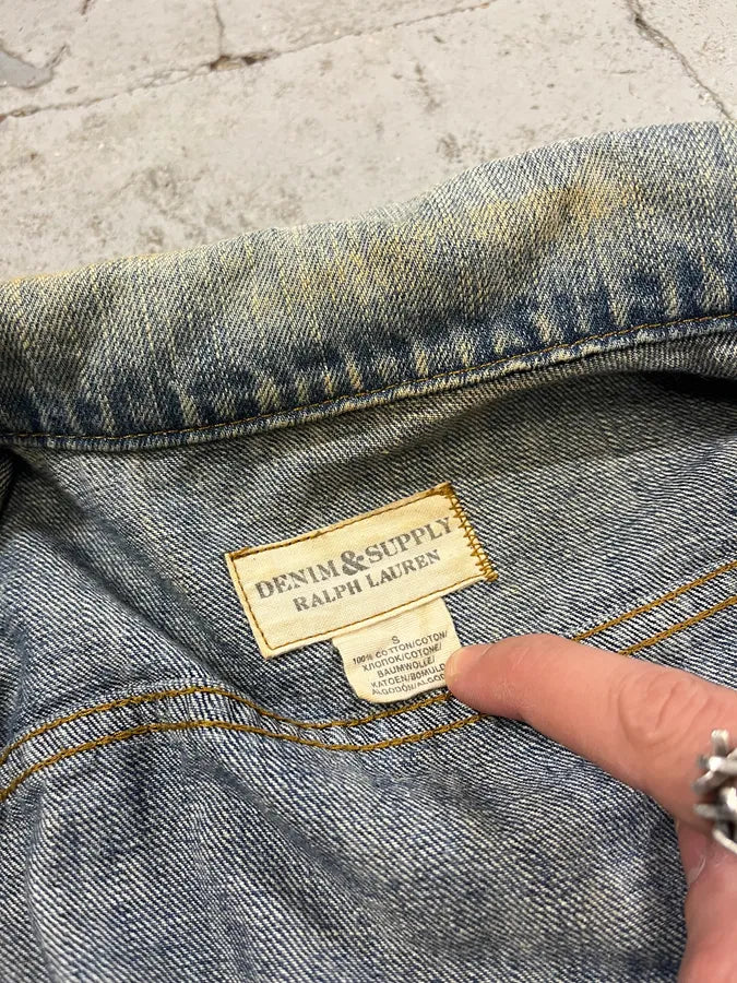 2000s Ralph Lauren USA Flag Distressed Denim Cropped Jacket upuvLFW 7