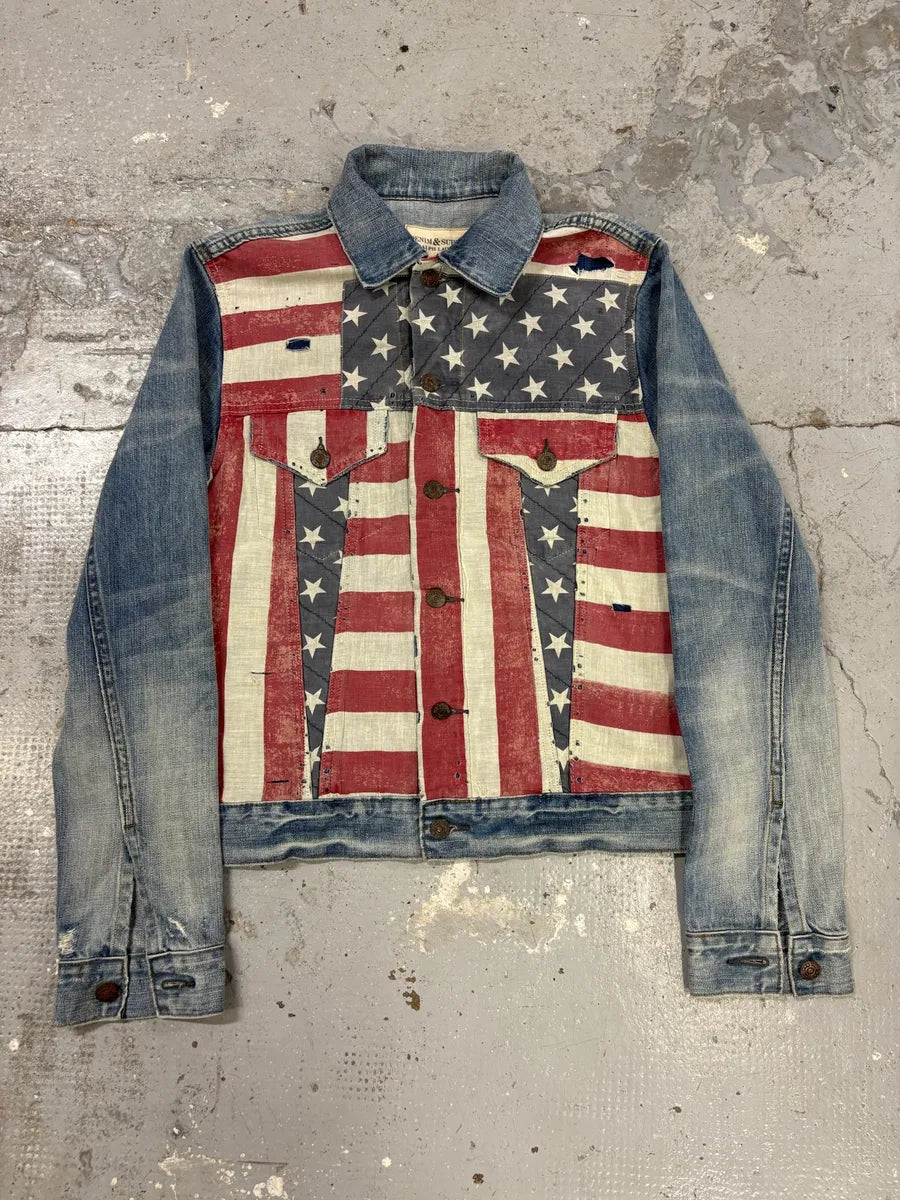 2000s Ralph Lauren USA Flag Distressed Denim Jacket eKSRued 0