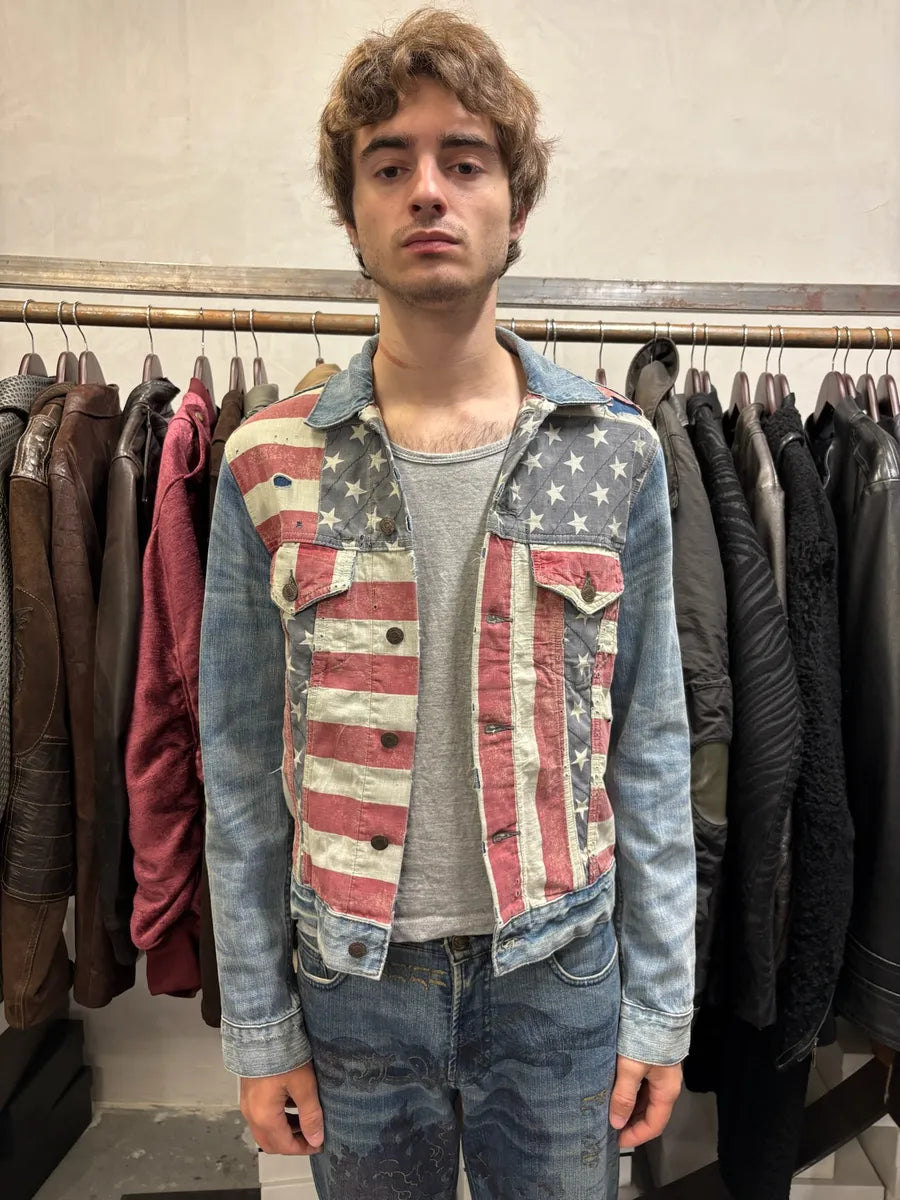 2000s Ralph Lauren USA Flag Distressed Denim Jacket eKSRued 1