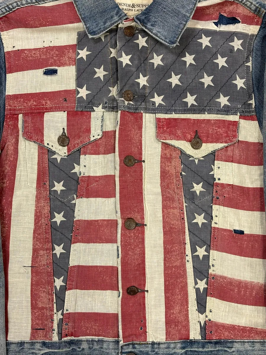 2000s Ralph Lauren USA Flag Distressed Denim Jacket eKSRued 10