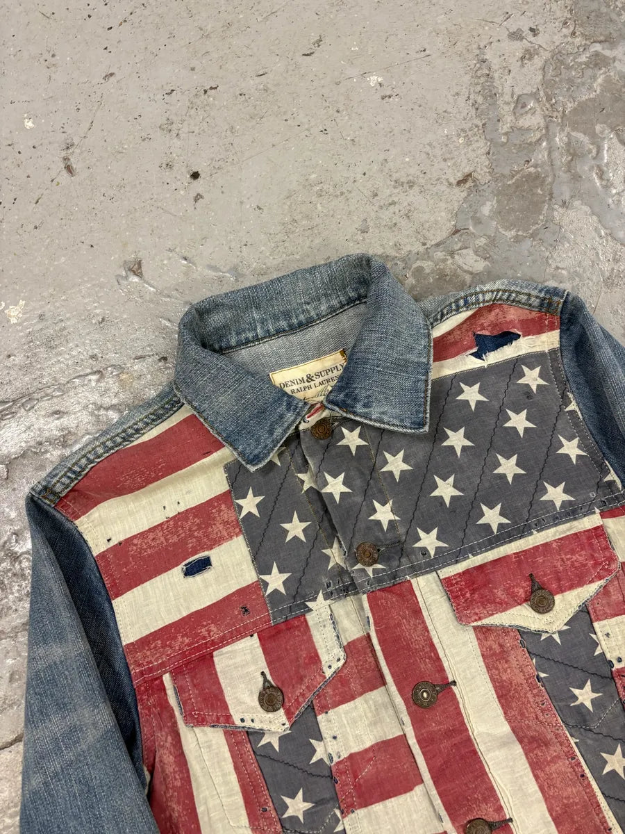 2000s Ralph Lauren USA Flag Distressed Denim Jacket eKSRued 11