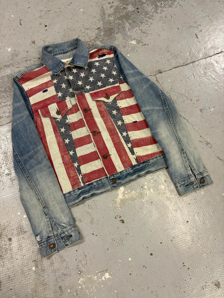 2000s Ralph Lauren USA Flag Distressed Denim Jacket eKSRued 3