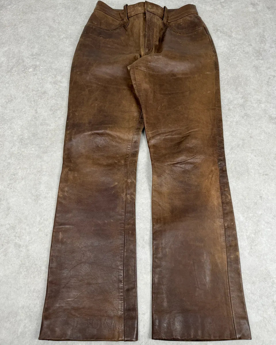 2000s Ralph Lauren Western Faded Brown Leather Pants gpTlUYw 0