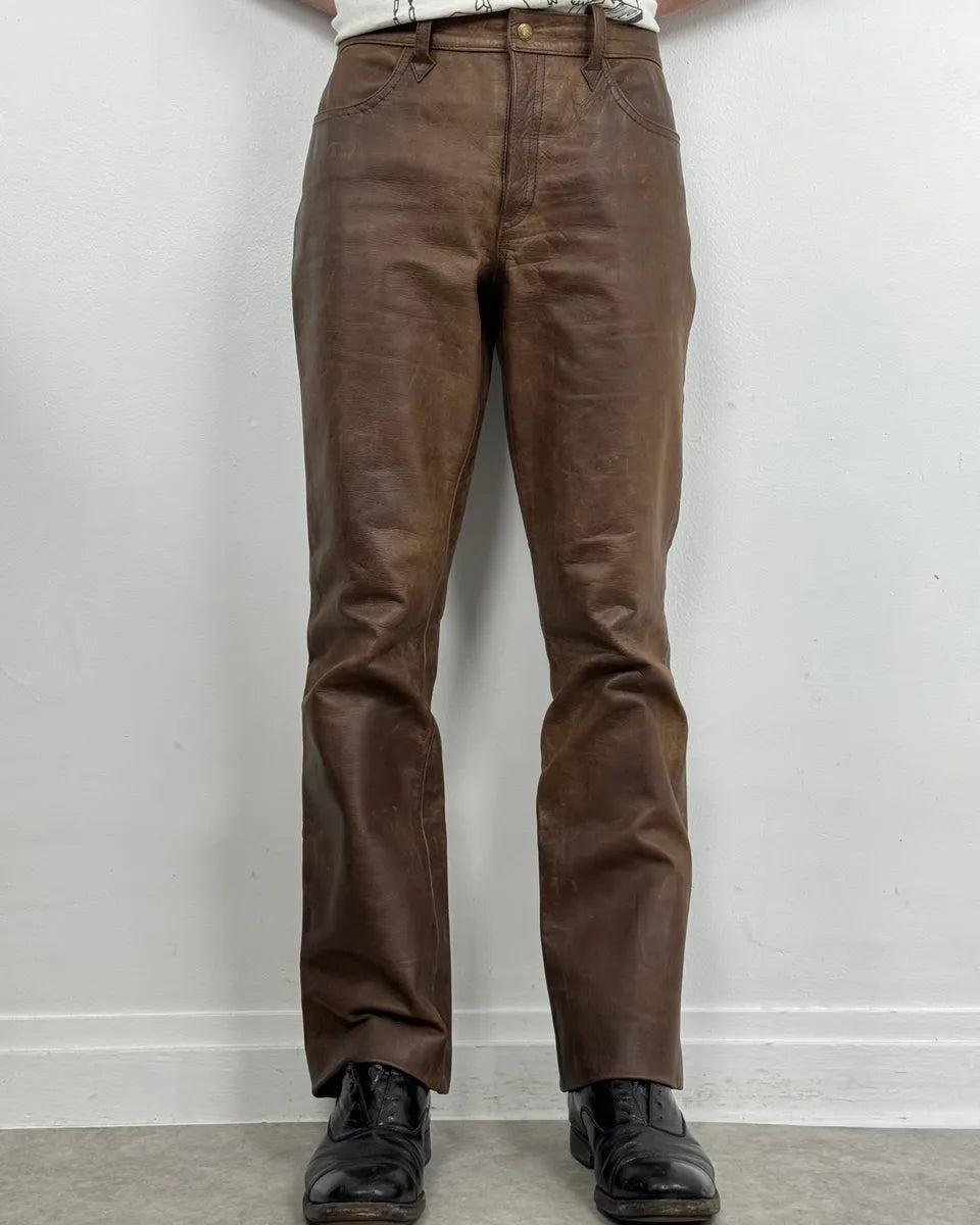 2000s Ralph Lauren Western Faded Brown Leather Pants gpTlUYw 1