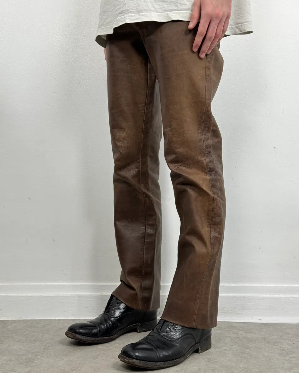 2000s Ralph Lauren Western Faded Brown Leather Pants gpTlUYw 2