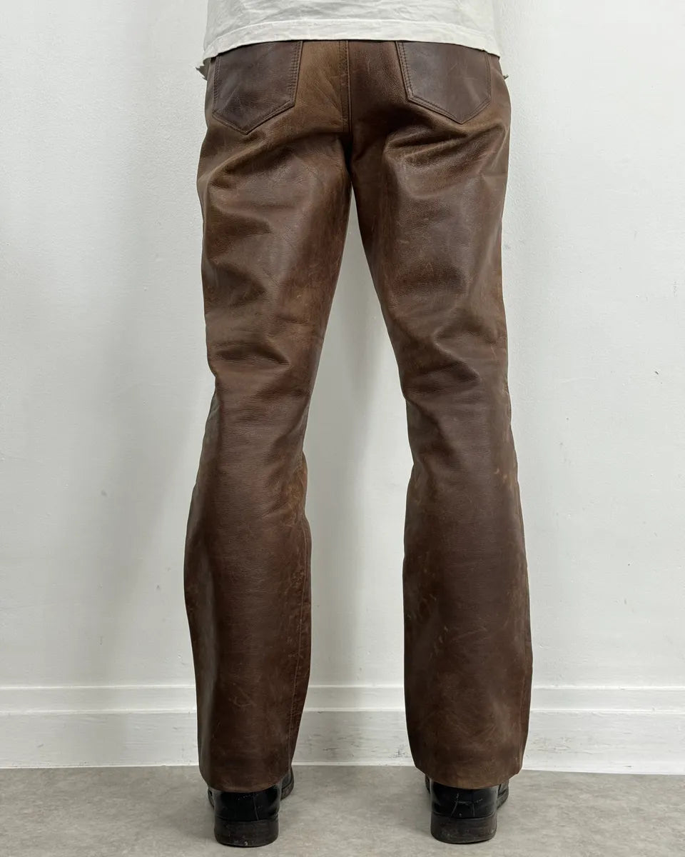 2000s Ralph Lauren Western Faded Brown Leather Pants gpTlUYw 3