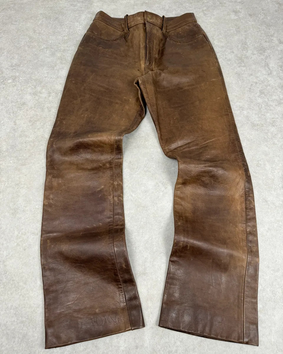 2000s Ralph Lauren Western Faded Brown Leather Pants gpTlUYw 4