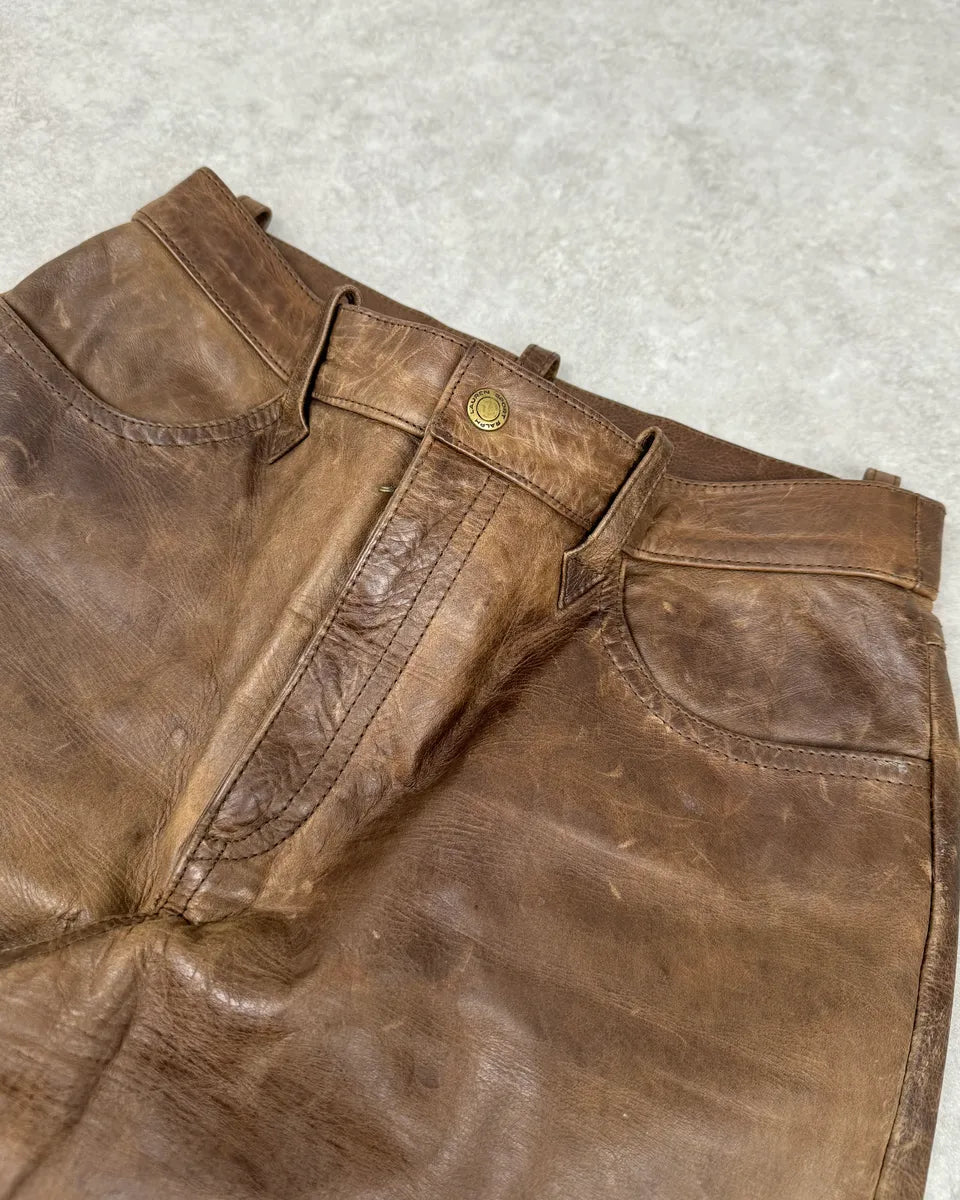 2000s Ralph Lauren Western Faded Brown Leather Pants gpTlUYw 5