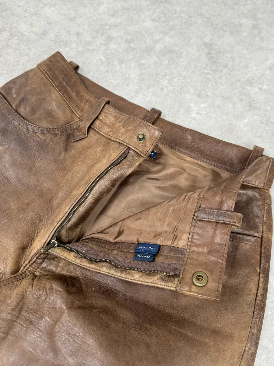 2000s Ralph Lauren Western Faded Brown Leather Pants gpTlUYw 6