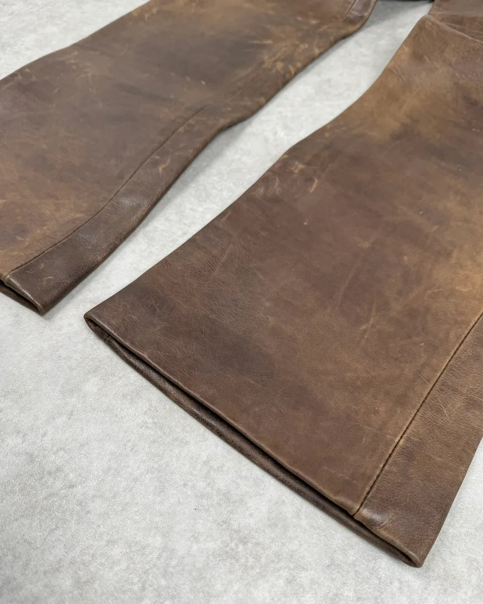 2000s Ralph Lauren Western Faded Brown Leather Pants gpTlUYw 7