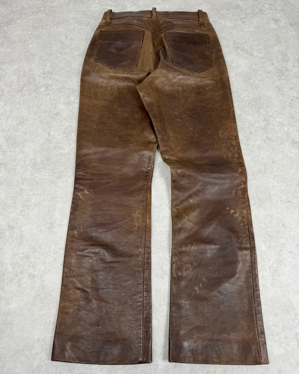 2000s Ralph Lauren Western Faded Brown Leather Pants gpTlUYw 8