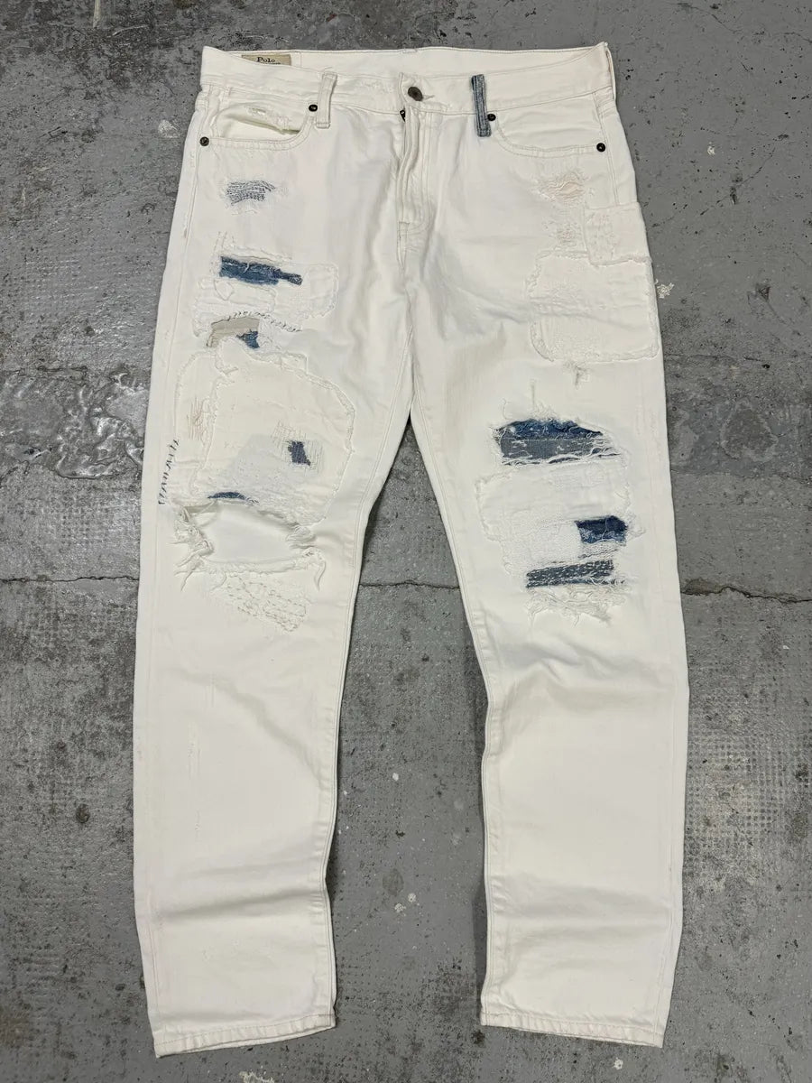 2000s Ralph Lauren White Distressed Slim Denim Jeans oKhwfZf 0