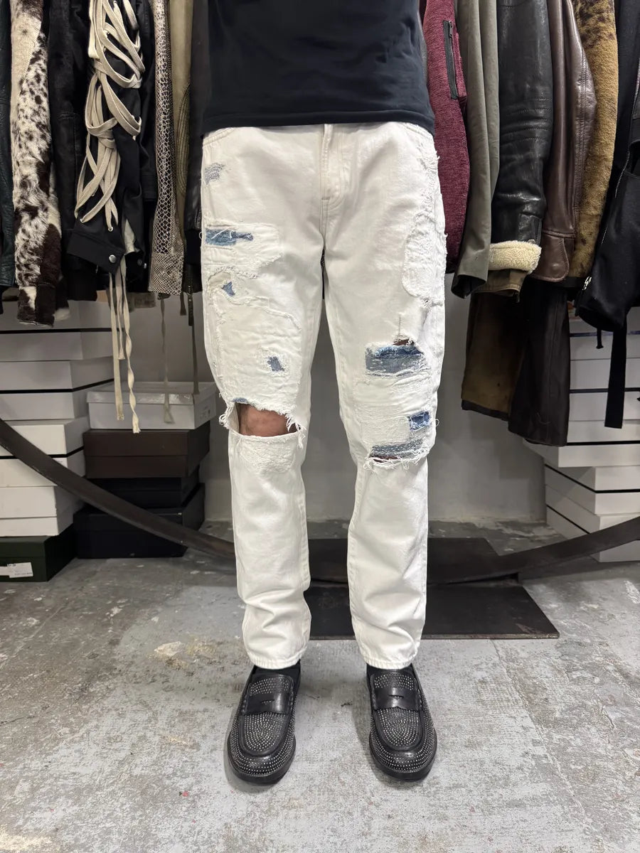 2000s Ralph Lauren White Distressed Slim Denim Jeans oKhwfZf 1