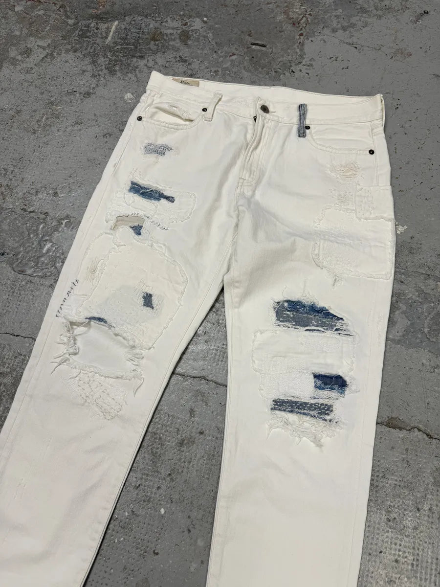 2000s Ralph Lauren White Distressed Slim Denim Jeans oKhwfZf 8