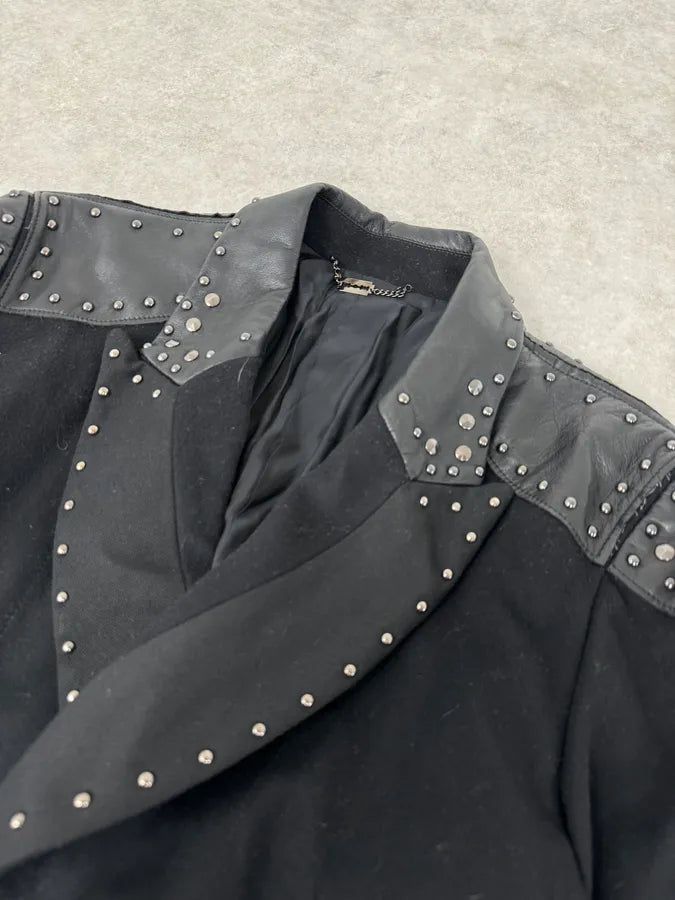 2000s Richmond Black Studded Long Classy Minimalist Coat vKMgUeu 4