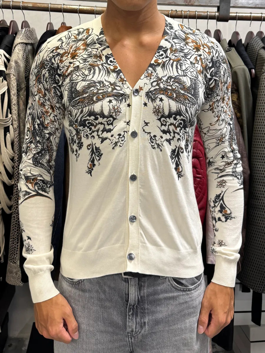 2000s Richmond Dragon Fantasy White Cardigan nwEcJpW 0