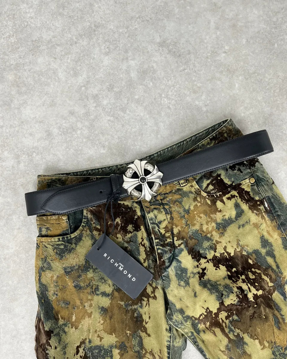 2000s Richmond Gothic Cross Buckle Black Leather Belt MxtcLeM 0