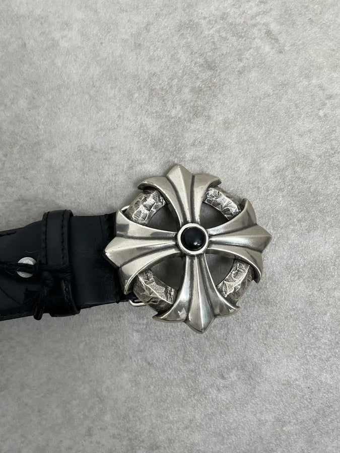 2000s Richmond Gothic Cross Buckle Black Leather Belt MxtcLeM 3