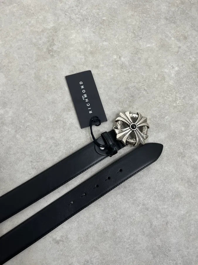 2000s Richmond Gothic Cross Buckle Black Leather Belt MxtcLeM 2