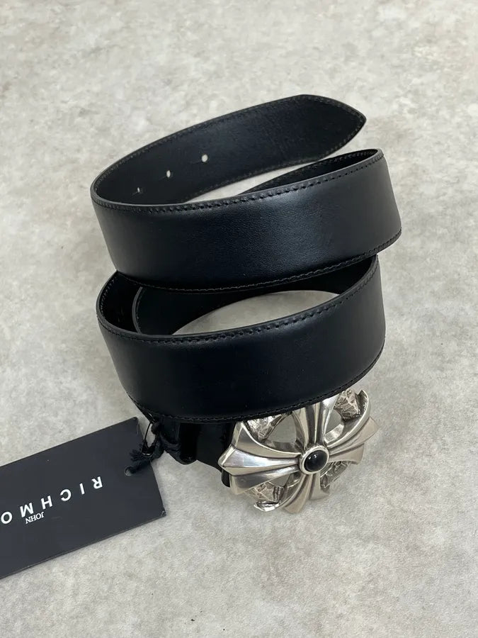 2000s Richmond Gothic Cross Buckle Black Leather Belt MxtcLeM 1