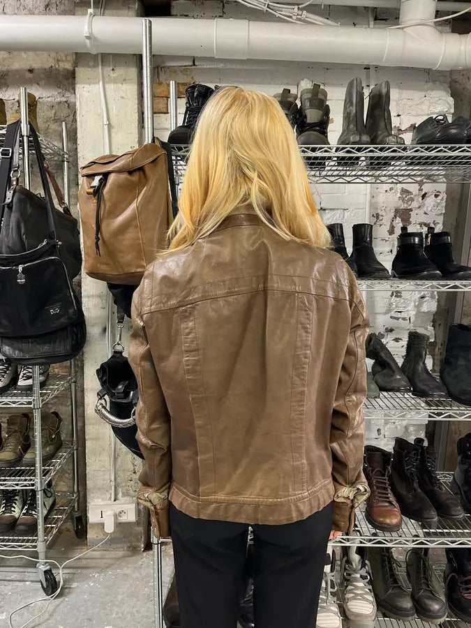 2000s Rick Owens Biker Brown Leather Jacket ENlZKtl 2