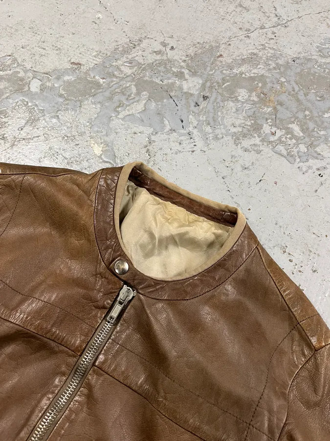 2000s Rick Owens Biker Brown Leather Jacket ENlZKtl 3