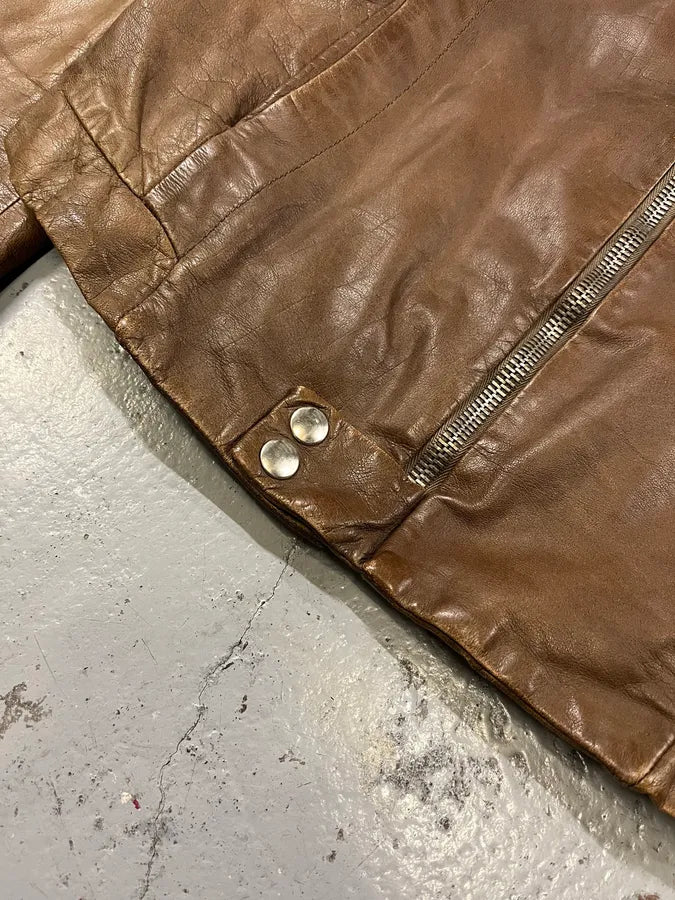 2000s Rick Owens Biker Brown Leather Jacket ENlZKtl 5
