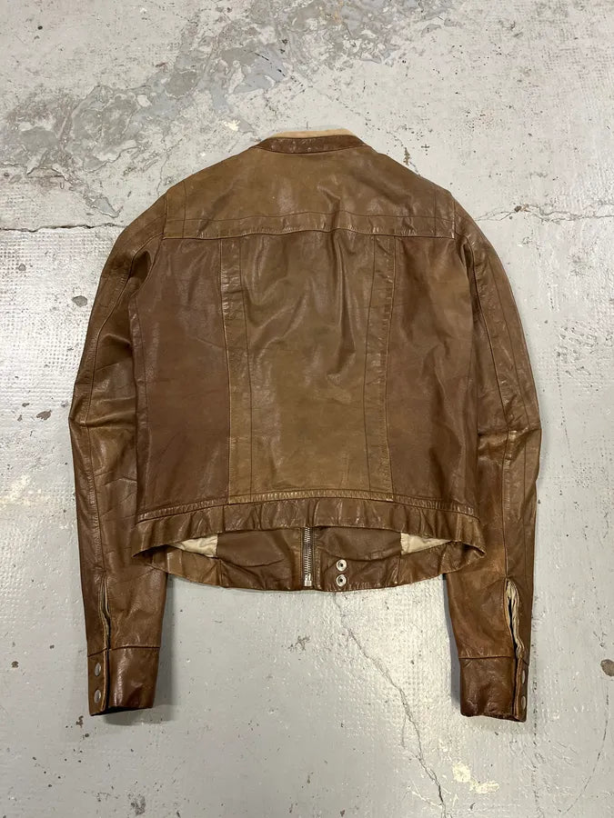 2000s Rick Owens Biker Brown Leather Jacket ENlZKtl 6
